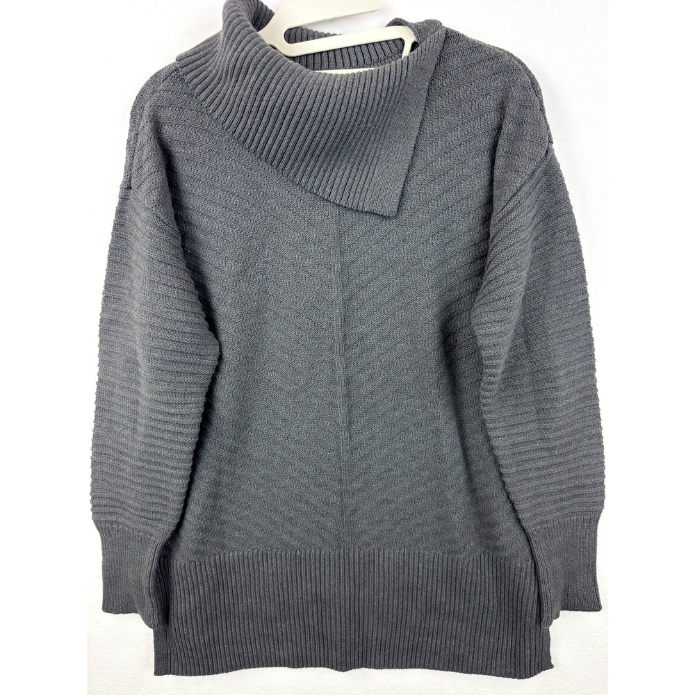 Style‎ & Co Sweater Womens Medium Gray Cowl Mock Neck Ribbed Side Slit Tunic